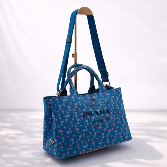 Prada • Canapa 2 Way Canvas Tote Bag in Blue St. Palm, a Limited Edition Print - Picture 14 of 15